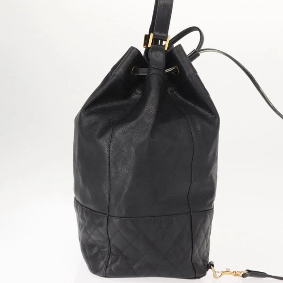 CHANEL Matelasse Backpack Grained Calf Skin Black Gold CC Auth 145289 main image 5